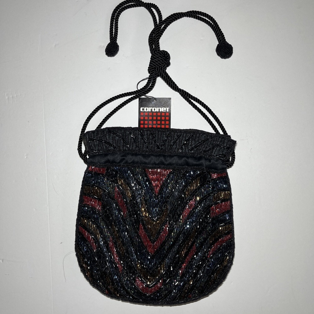 Beaded Bucket Bag Purse Hobo Multi Color Beads Chevron Coroner Brand‎ NWT
